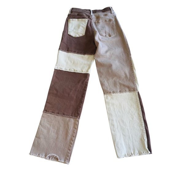 Hollister Brown Patchwork Ultra High Rise Dad Jean Straight Leg Size 5, 27 - Picture 3 of 11